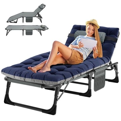 Reclining Sun Lounger Garden Folding Chair Bed Recliner Beach Camping with mat