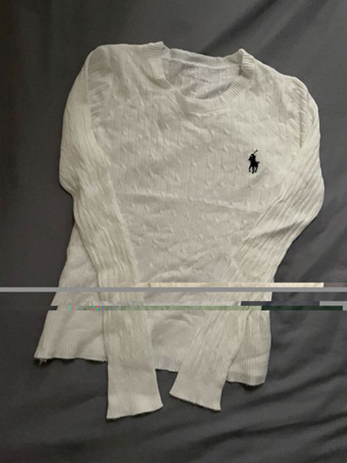 Polo Ralph Lauren Small White/Cream Rib-Knit Crew Neck Slim Fit Cotton Jumper