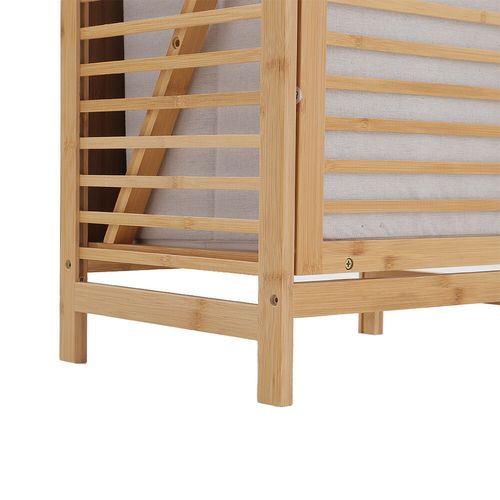 Bamboo Shelf with Laundry Basket Bin Hamper Wooden Bathroom Storage Stand Rack — image 8