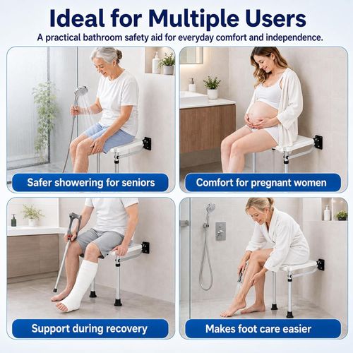 Wall Mounted Folding Shower Seat Adjustable Bath Stool Non Slip Support Legs — image 8