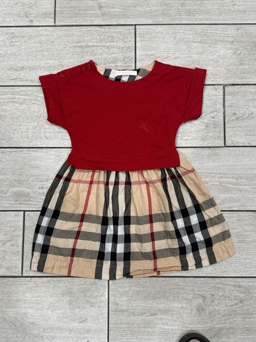 Burberry Toddler Girls Red  Short Sleeve Shirt With Checkered Dress 5Y — image 1