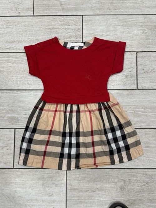 Burberry Toddler Girls Red  Short Sleeve Shirt With Checkered Dress 5Y