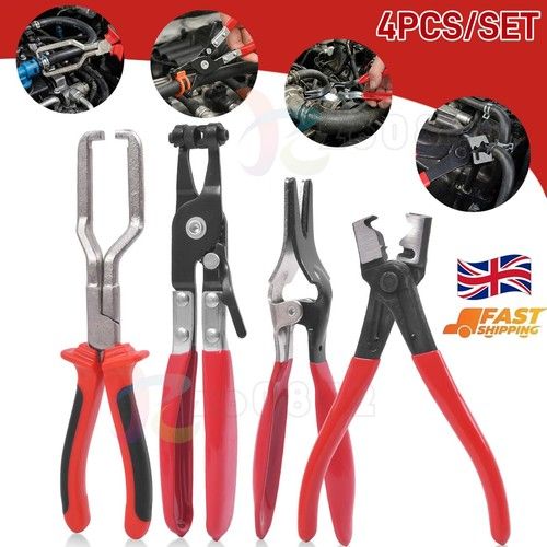 4PCS Hose Clamp Pliers Set Fuel Line Clip Clic-R Remover & Flat Band Clamp Tool