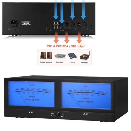Dual Analog VU Meter DB Panel MIC/LINE Sound Level Indicator Audio Switcher Box