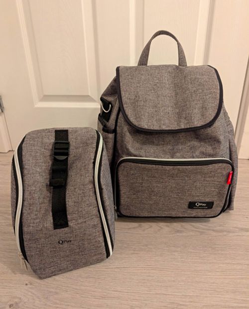 Qplay Grey Backpack Baby Changing Bag, Solid Pattern, Insulated Bottle Pocket