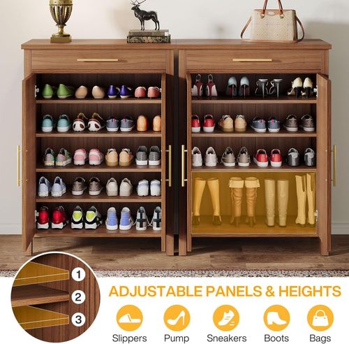 Modern 5-Tier Narrow Shoe Cabinet with Louvered Doors and Drawer for Entryway — image 4