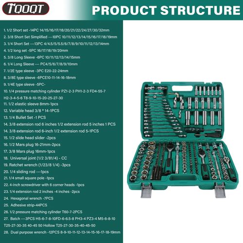 216 PCS Socket Set 1/4" 3/8" 1/2" Spanner Drive Ratchet Wrench Mechanic Tool Kit — image 3