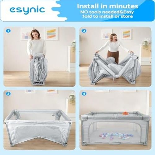 eSynic 150X150cm Large Baby Playpen with Removable Mat for Indoor Outdoor — image 6