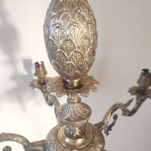 Antique Brass Five-Arm Chandelier – Ornate Rococo Revival Ceiling Light (c.1900) — image 6