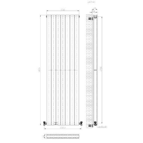 Double Vertical Radiator Designer Flat Panel Columns Rad Anthracite 1800x532mm — image 3
