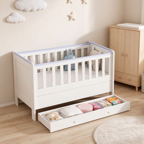 3-in-1 Convertible Cot Bed White Baby Nursery Crib Toddler Bed 140x66cm Mattress — image 1