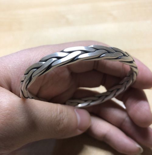 Solid Pure Fine Silver Mens Unique Hammered Braided Torque Bangle Cuff Bracelet — image 3
