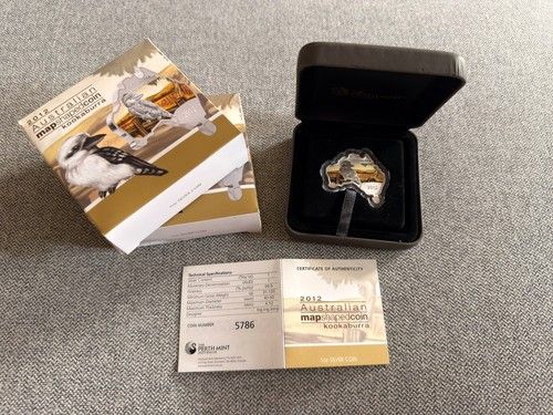 2012 Australia 1 Dollar - Kookaburra Map Shaped Coin - 1 oz Silver 999 Proof FD