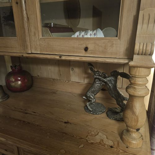 Solid Antique Pine Dresser Glass Lockable Cupboards — image 6