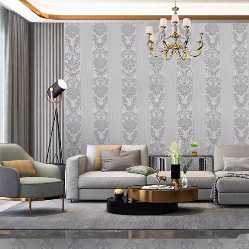 Silver Grey Damask Glitter Wallpaper Embossed Textured Non-Woven Wall Decor Roll — image 21