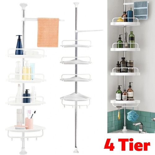 4 Tier Telescopic Bathroom Wall Corner Shelf Rack Shower Caddy Storage Organizer
