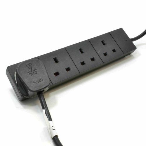 1m 4 Gang BLACK Extension Lead Way UK 13A Trailing Socket Mains Power