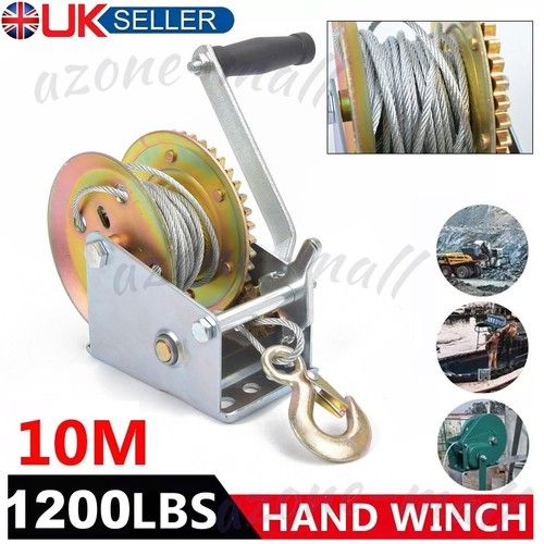 Manual Hand Winch 1200lb +Wire Strap 10m &Hook Trailer Caravan Boat Winch Marine