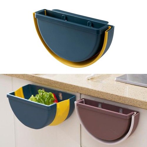  3 Pack Waste Basket Folding Rubbish Bin Hanging Trash Container Wall