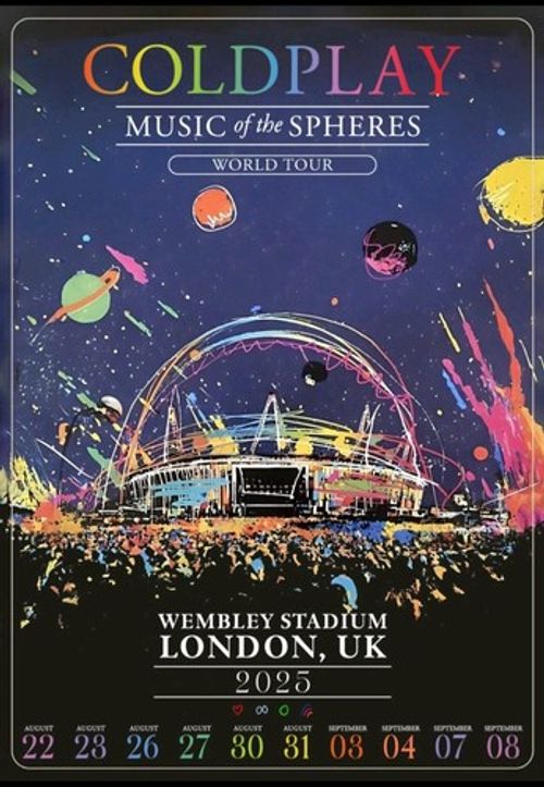 Coldplay Music Of The Spheres 2025 Wembley Stadium London Tour Poster A4 Print 