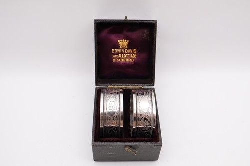 Antique Boxed Sterling Silver Pair of Napkin Rings Hallmarked Birmingham 1900