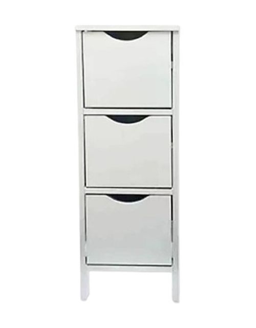 3 Drawer White Storage Cupboard Wooden Bathroom Unit Filing Cabinet Organiser