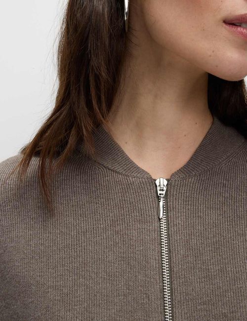 Marks & Spencer Womens Viscose Crew Long sleeved Full Zip Cardigan in Nutmeg — image 8