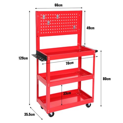 Heavy Duty Tool Storage Trolley Wheel Cart 3 Tier Shelf Cabinet Drawer Workshop — image 5