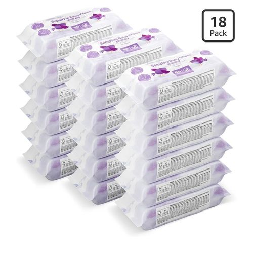 Sensitive Baby Wipes, Unscented, 1080 Wipes, 18 Pack of 60, Plant-Based Wipes — image 1