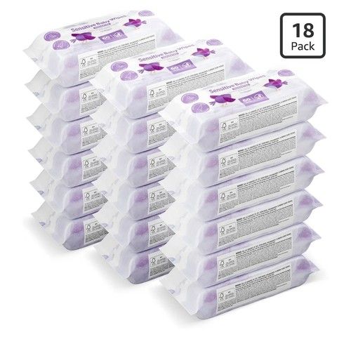 Sensitive Baby Wipes, Unscented, 1080 Wipes, 18 Pack of 60, Plant-Based Wipes