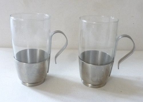 OLD HALL STAINLESS STEEL Modernist GLASSES x 2  Rare