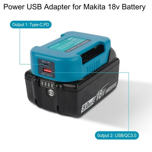 for Makita 18V Battery Adapter Mount Belt Holder W/Fast Type C USB Power Charger