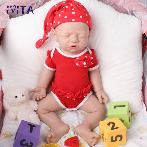 IVITA 17”Handmade Sleeping Girl Full Body Silicone Reborn Baby Doll Toy Gifts — image 2