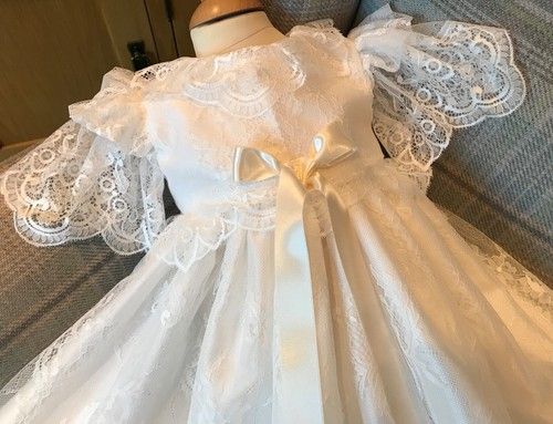 TRADITIONAL LACE CHRISTENING GOWN, HEIRLOOM BAPTISM DRESS - LONG DRESS AND HAT