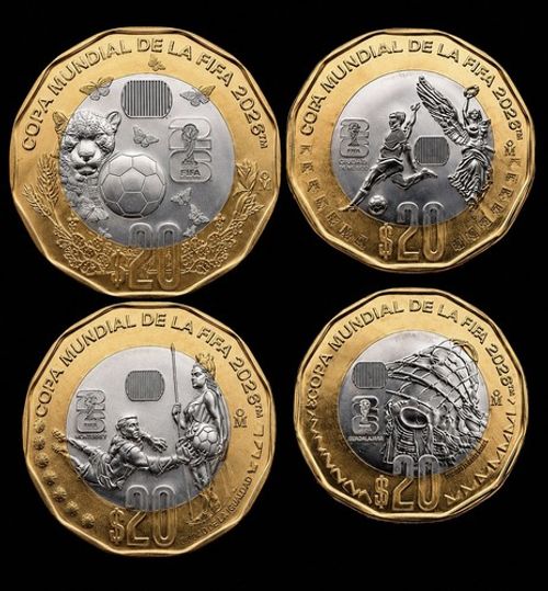 Full Set Mexico $20 Pesos (4 Coin Set) 2026 FIFA World Cup, Soccer Mundial 