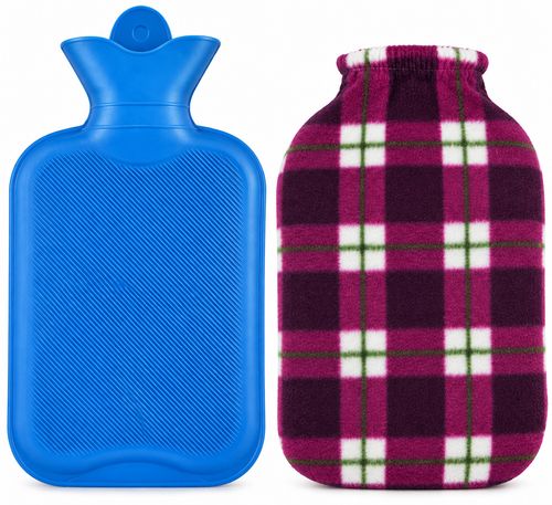 Hot Water Bottle with Tartan Fleece Cover Reusable Winter Bed Warmer Heat Bag — image 4