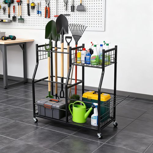 Heavy Duty Storage Rack Garden Tool Organizer with Wheels for Garage & Gardening — image 5