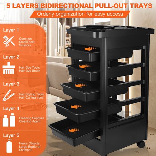 Salon Hairdresser Trolley Beauty Barber Storage Basket Rolling Cart 5 Drawer — image 4