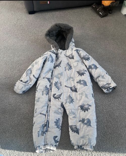 Boys Tu Baby Dinosaur Fleece-Lined Snowsuit - Age 9-12months