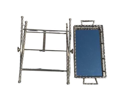 Mid-Century Mirrored Faux Bamboo Serving Table Silver Tone French Vintage 1960s — image 10