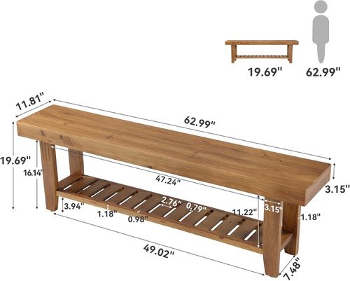 63" Modern Solid Wood Entryway Bench with Slatted Shoe Storage Shelf for Hallway — image 2