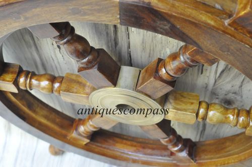 18"Nautical Wooden Ship Steering Wheel Pirate Decor Wood Brass Fishing Wall Boat — image 3