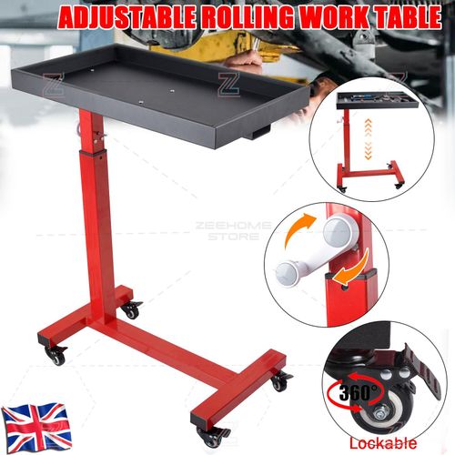 Adjustable Work Table with Wheels Mechanic Rolling Tool Tray Table for Garage UK — image 1