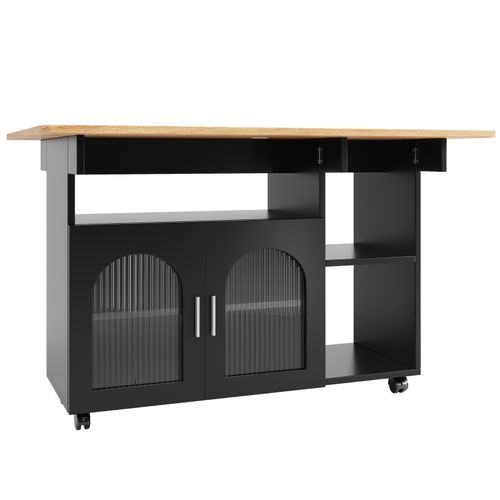 Kitchen Island Storage Trolley Serving Cart Cabinet Drop Leaf Table Top, Black — image 8