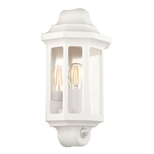 LAP Outdoor Half Lantern Wall Light With PIR Sensor Matt White IP44 LED