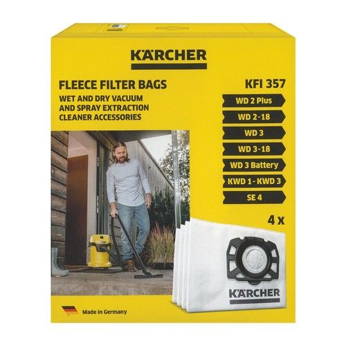 Karcher 'KFI357' Type WD2 WD3 KWD1-3 WD3.200-WD3.800M Vacuum Cleaner Bags 4Pack