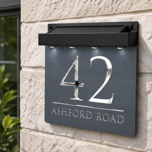 Laser House Number Plaques Personalised House Sign LED Solar Light Door Signs