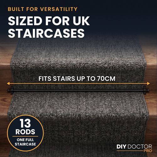Stair Rods 13 Pack Black Carpet Runner 70cm Twin Brackets Screws Fitting Kit — image 5