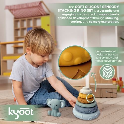 Kyoot Montessori Sensory Toy Silicone Stacking Rings 7pc BPA-Free Baby Teething — image 4