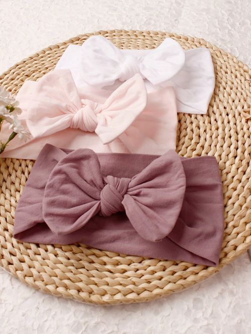 3pcs Baby Girls Bow Headbands Soft Nylon Elastic Hair Bands Solid Colour Hair — image 5